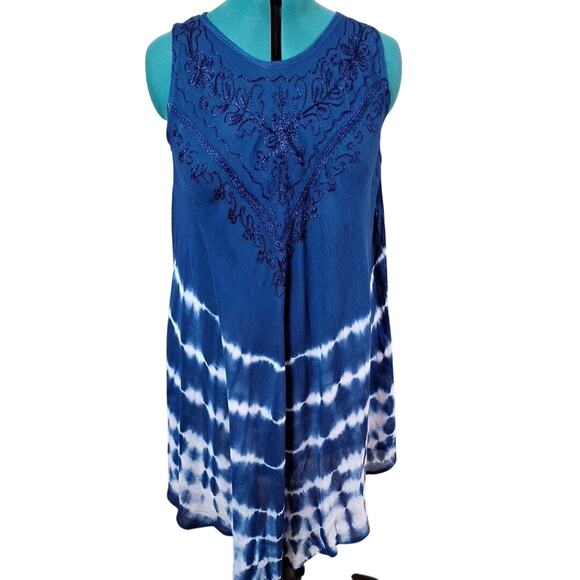 Sante Classics Dresses & Skirts - Vintage Sante Sleeveless Boho Navy Blue Tie Dye Dress Tunic Rayon Women One Size